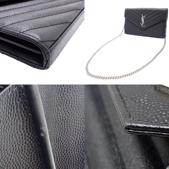 Ysl Saint Laurent Monogram Chain Wallet Mini Bag Clutch Calf Black - Picture 8 of 8